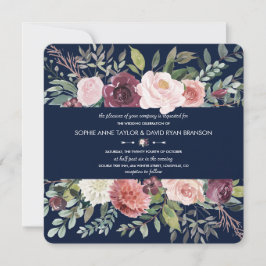 Convites Burgundy Blush Ivory Floral Marinho Azul Casamento