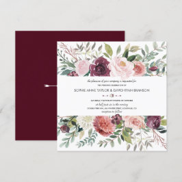 Convites Burgundy Blush Ivory Floral Wreath Casamento