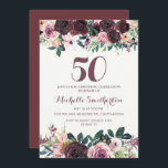 Convites Burgundy Blush Pink Floral Sai 50º Aniversário<br><div class="desc">Burgundy elegante e floral cor-de-água cor-de-rosa esbranquiçada com folhas verdes sábias no convite de aniversário 50º branco com uma bela fonte de escrita caligráfica.</div>