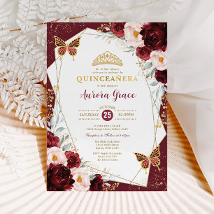 Convites Burgundy Blush Quinceañera Butterflies Mis Quince
