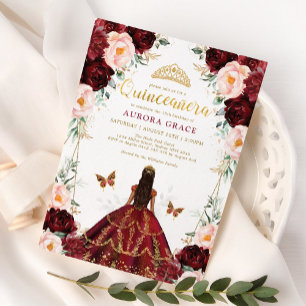 Convites Burgundy Blush Quinceañera Princess Mis Quince