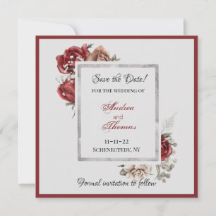 Convites Burgundy, Blush, Rosas Brancas Salvem a Data