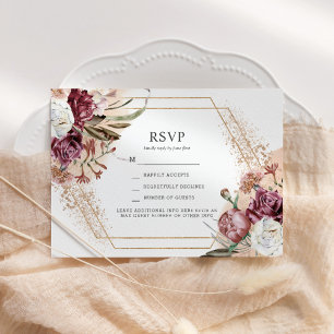 Convites Burgundy, Blush & Rose Gold Elegante Boho RSVP Inv