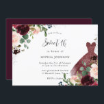 Convites Burgundy & Blush Watercolor Vestido Floral Sweet 1<br><div class="desc">Burgundy & Blush Watercolor Floral Dress Sweet 16 Convite Mais elegante para 16 designs florais Sweet em nossa loja!</div>