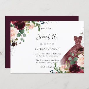Convites Burgundy & Blush Watercolor Vestido Floral Sweet 1