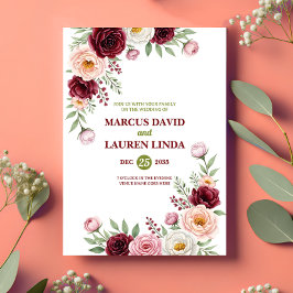 Convites Burgundy Blush Wildflower Wedding Invitation Card