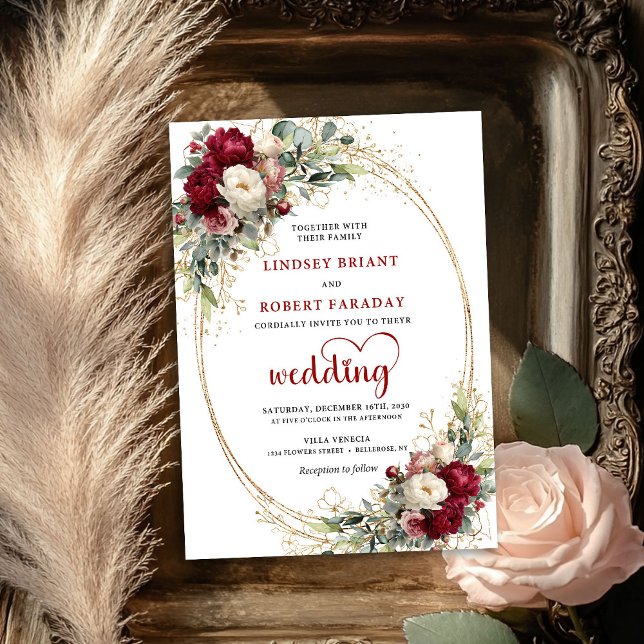 Convites Burgundy Boho Botanical Floral Wedding Invite (Burgundy Boho Botanical Floral Wedding Invite)