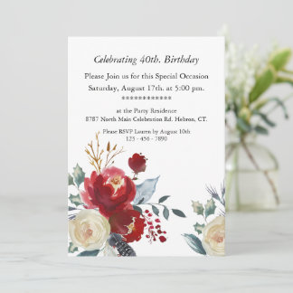 Convites Burgundy Boho Floral, Personalizável, aniversário