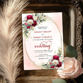 Convites Burgundy Boho Floral Wedding Invitation Gold Frame