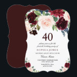 Convites Burgundy Boho Watercolor aniversário de 40 anos<br><div class="desc">Convite de festas Burgundy Boho Watercolor Blush aniversário de 40 anos Ver coleção correspondente em Niche e Nest Store Também temos muitas outras Chamadas e coleções.</div>