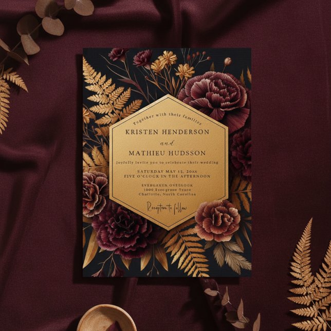 Convites Burgundy Botanical Autumn Wedding (Criador carregado)
