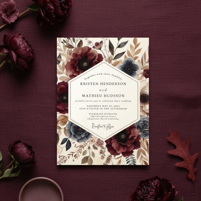 Convites Burgundy Botanical Autumn Wedding (Criador carregado)
