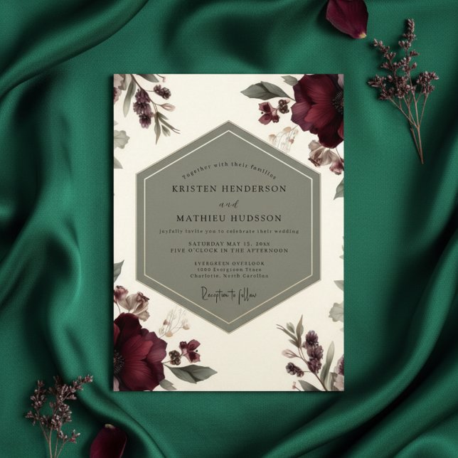 Convites Burgundy Botanical Opulence Wedding (Criador carregado)