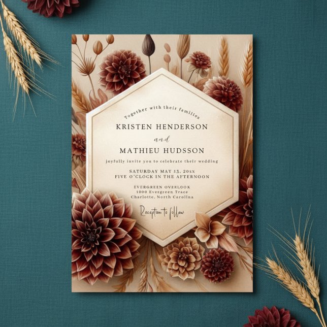 Convites Burgundy Botanical Rustic Wedding (Criador carregado)