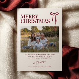Convites Burgundy Bow Christmas Card with Photo