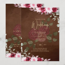 Burgundy Brown Floral Winter Casamento outono Invi