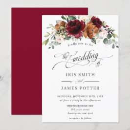 Convites Burgundy Burnt Orange Blush Ivory Floral Casamento