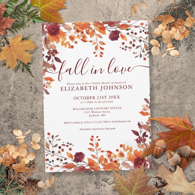 Convites Burgundy Cai No Chá de panela De Amor (Burgundy Fall In Love Bridal Shower Invitation)