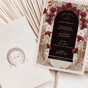 Convites Burgundy Calla Lily WedArt Nouveau Mucha