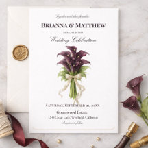 Burgundy Calla Lily Wedding Bouquet Ivory Ribbon 