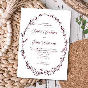 Convites Burgundy + Casamento de Wreath de Flores Selvagens