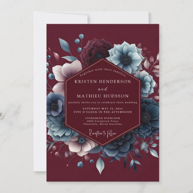 Convites Burgundy Celestial Bloom Wedding (Frente)