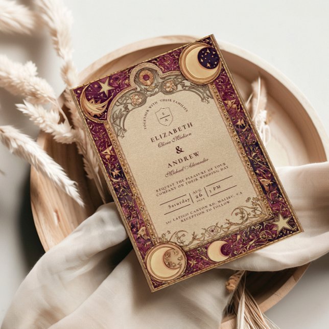 Convites Burgundy Celestial Moon Wedding (Criador carregado)