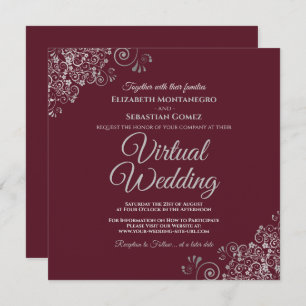 Convites Burgundy com Casamento Virtual Elegante Lacy Silve