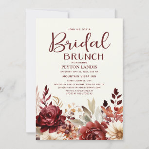 Convites Burgundy Cream Floral Bridal Brunch