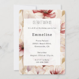 Convites Burgundy Cream Lavanda Romântica Floral Aniversári