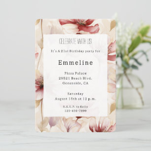 Convites Burgundy Cream Lavanda Romântica Floral Aniversári