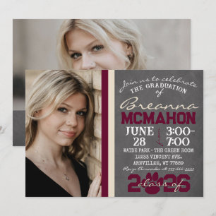 Convites Burgundy & Cream Paw Print Graduation 2 Foto