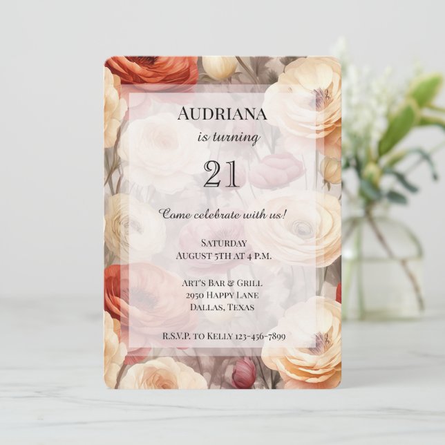 Convites Burgundy Cream Spring Flowday (Em pé/Frente)