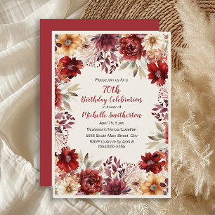 Convites Burgundy Creme Floral de Aguarela para 70º Anivers
