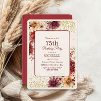 Burgundy Creme Floral Dourado Brilho 75º Aniversár