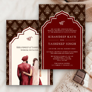 Convites Burgundy Creme Marrom Ikat Anand Karaj Casamento S