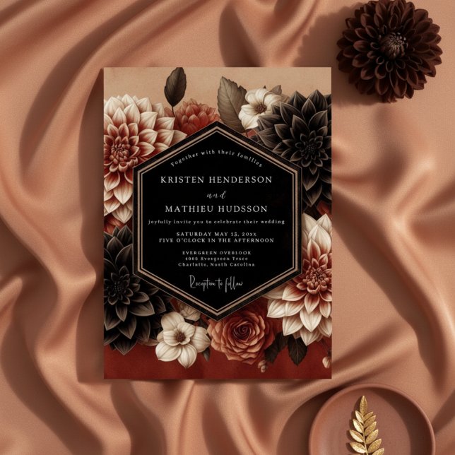 Convites Burgundy Dahlia Bloom Wedding (Criador carregado)