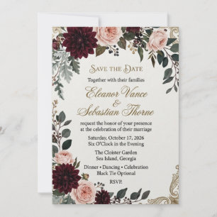 Convites Burgundy Dahlia & Blush Rose Elegante Salvar