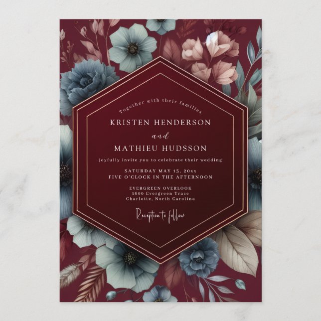 Convites Burgundy Dark Romance Wedding (Frente)