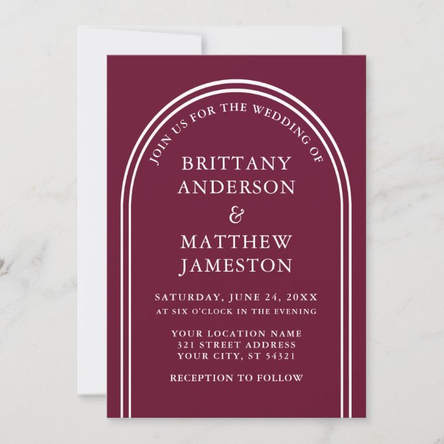 Convites Burgundy de Casamento de Na moda Moderno (Frente)