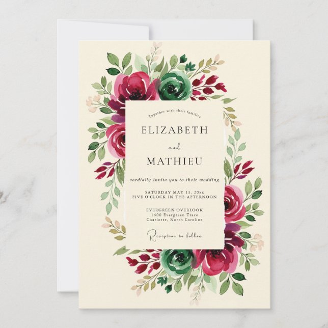 Convites Burgundy Deluxe Winter Wedding (Frente)