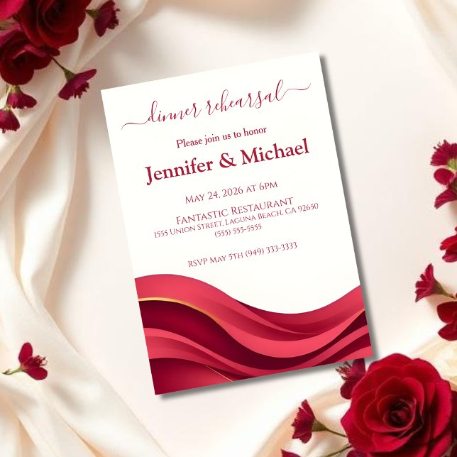 Convites Burgundy Dinner Rehearsal  (Burgundy Wedding Dinner Rehearsal)