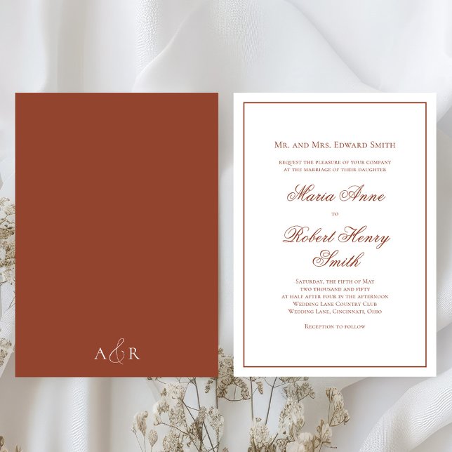 Convites Burgundy do Script de Caligrafia de Casamento Eleg (Elegant calligraphy script with burgundy rust color theme. )