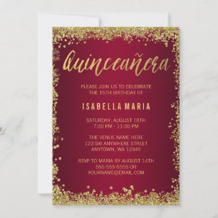 Convites Burgundy Dourada Glitter Quinceanera 15 de Anivers