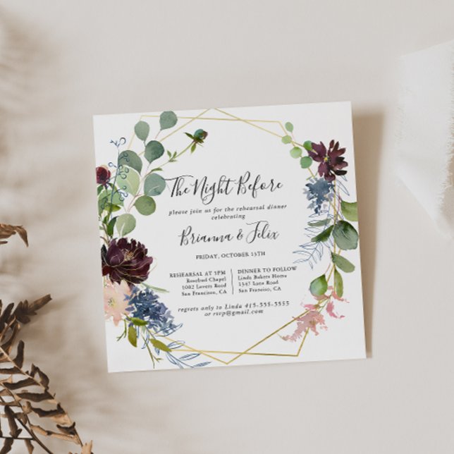 Convites Burgundy Dourada Noite Antes do Janto de Ensaio (Criador carregado)