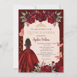 Convites Burgundy Dourada Princesa Floral Quinceañera Quinc