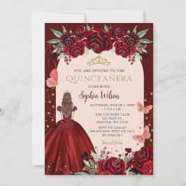 Convites Burgundy Dourada Princesa Floral Quinceañera Quinc