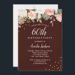 Convites Burgundy Dourada Watercolor Floral 60º Aniversário<br><div class="desc">Convites florais mais bonito na Loja Little Bayleigh!</div>