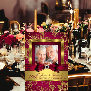Convites Burgundy Dourado Foto 50º Aniversário de Casamento