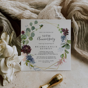 Convites Burgundy Dourado Geométrico 50º Aniversário de Cas